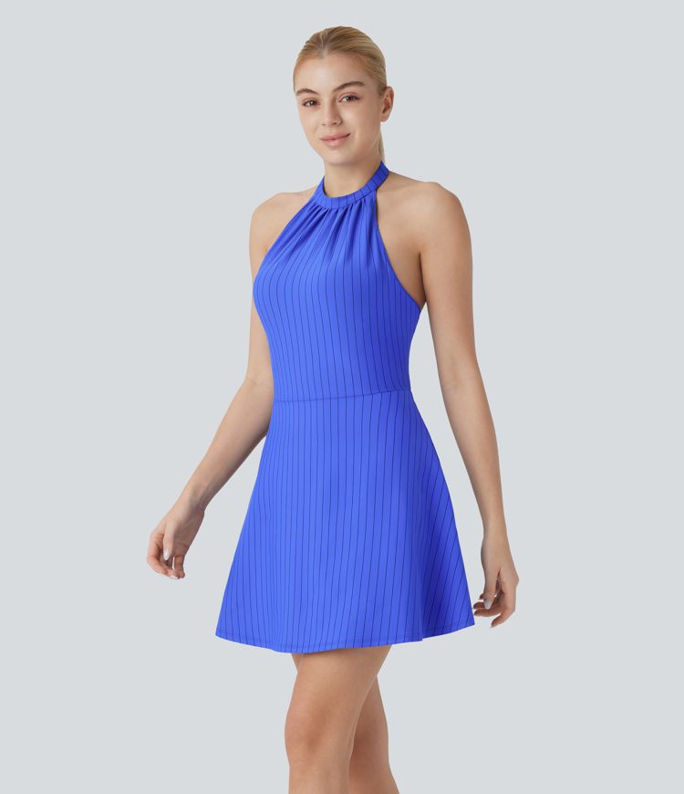 G-hook Halter 2-in-1 Pocket Stripe Mini Cool Touch Yoga Active Dress-Easy Peezy