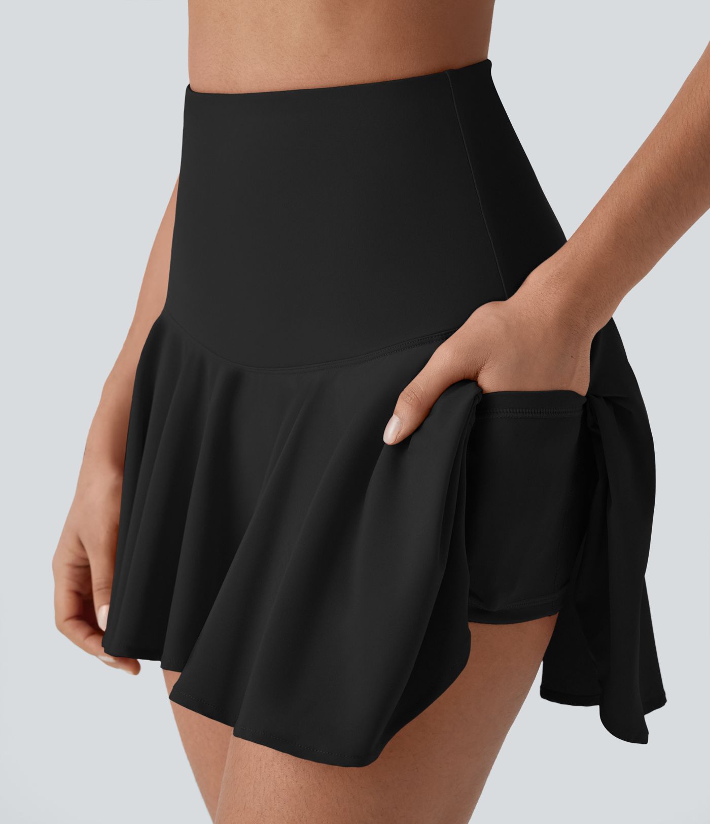 Breezeful™ High Waisted 2-in-1 Side Pocket High Low Flare Mini Quick Dry Yoga Skirt