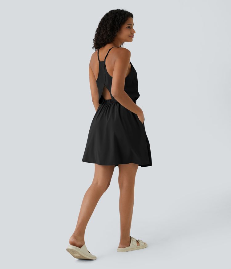 Breezeful™ Cut Out Pocket Pleated Mini Quick Dry Casual Dress