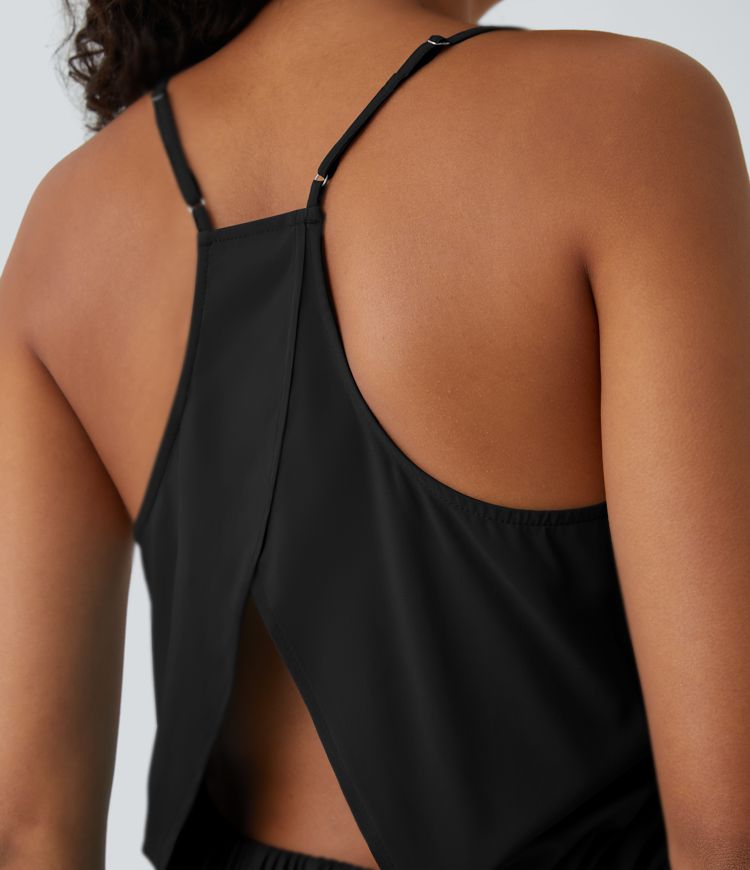 Breezeful™ Adjustable Strap Backless Cut Out Side Pocket Pleated Mini Quick Dry Casual Dress