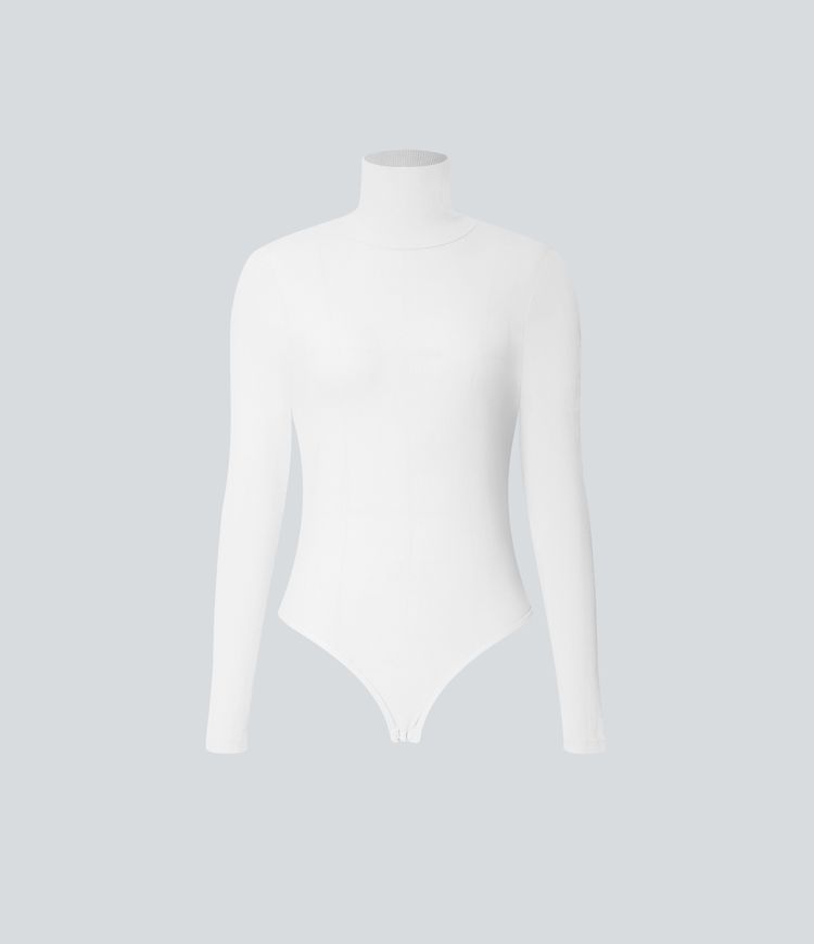 Body de travail à col montant, manches longues et boutons en maille côtelée