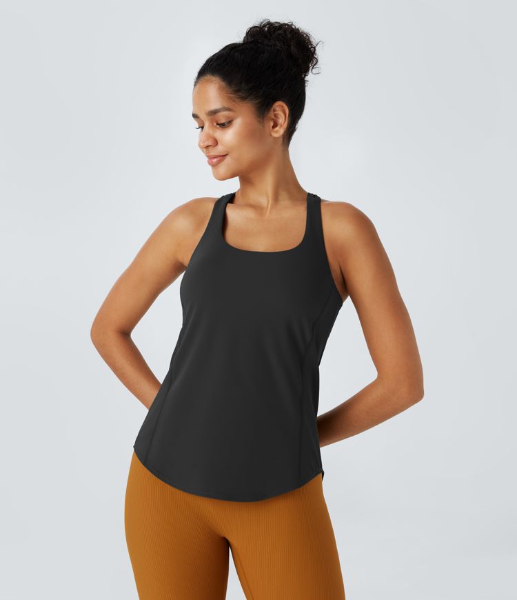 UltraSculpt U Neck Backless Crisscross Curved Hem Running Tank Top