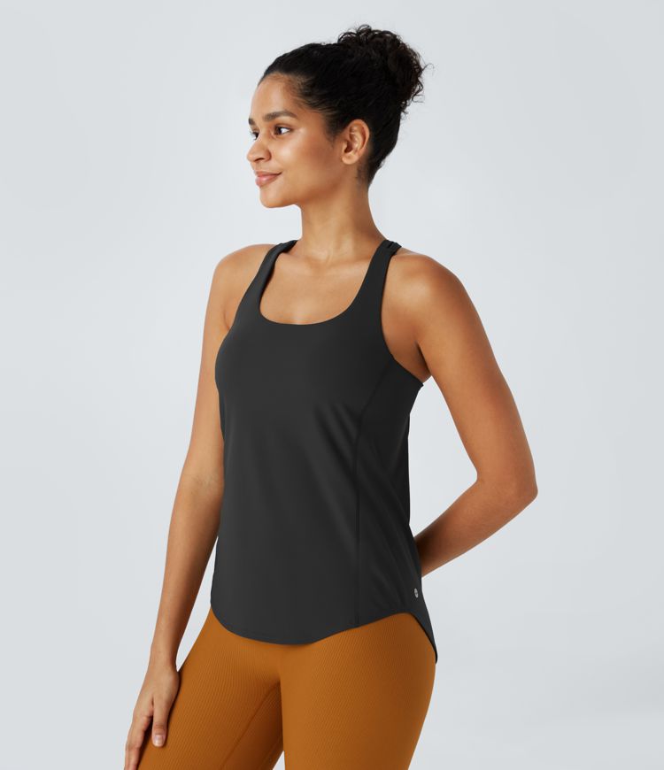 UltraSculpt U Neck Backless Crisscross Curved Hem Running Tank Top