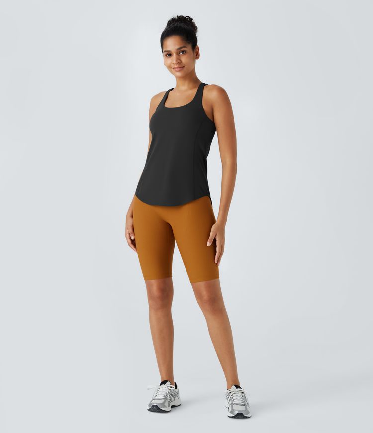UltraSculpt U Neck Backless Crisscross Curved Hem Running Tank Top