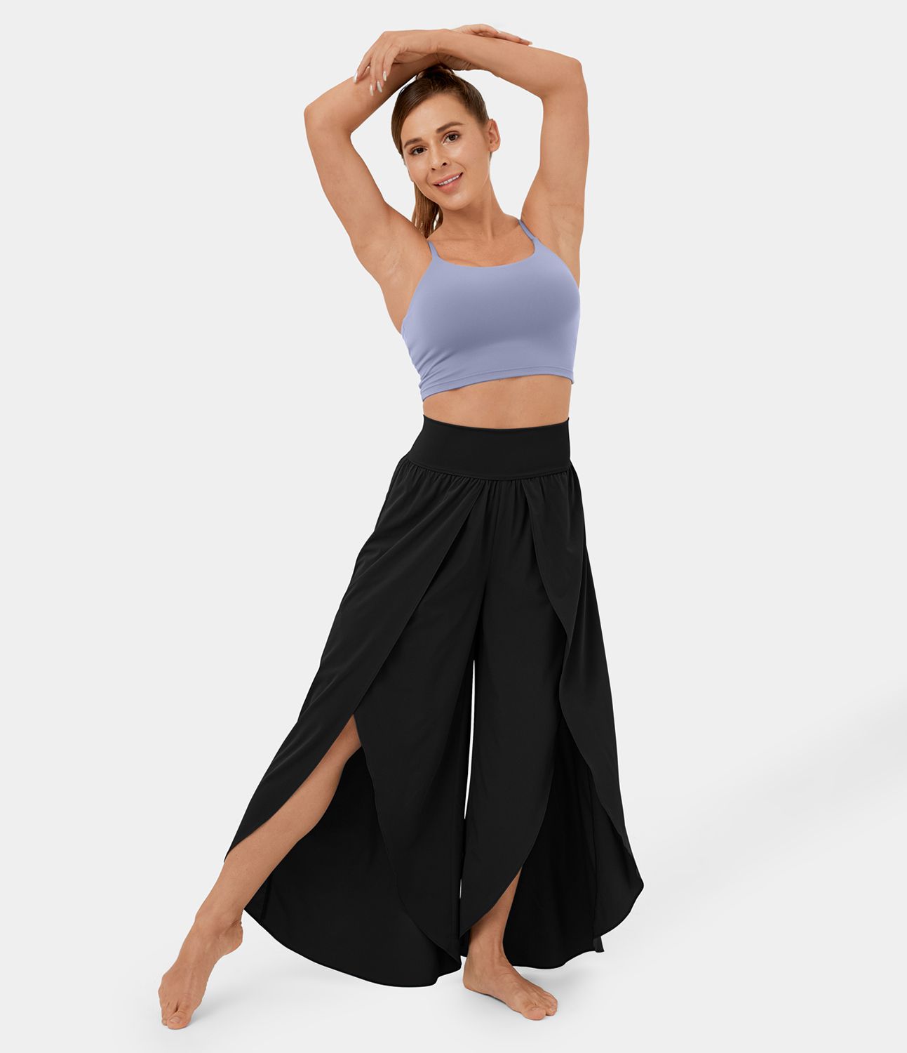 Breezeful™ High Waisted Back Waistband Pocket Palazzo Flowy Split Wide Leg Quick Dry Casual Pants