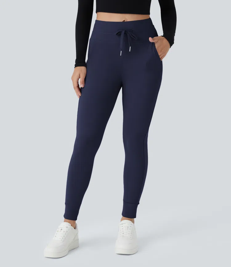 SoftlyZero™ Plush High Waisted Drawstring Pocket Plain Full Length Joggers