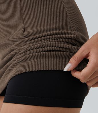 High Waisted 2-in-1 A Line Mini Corduroy Casual Skirt