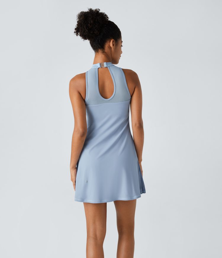 Softlyzero™ Airy Contrast Mesh Buckle Backless Split 2-in-1 Side Pocket Cool Touch Dance Active Dress-Easy Peezy Edition