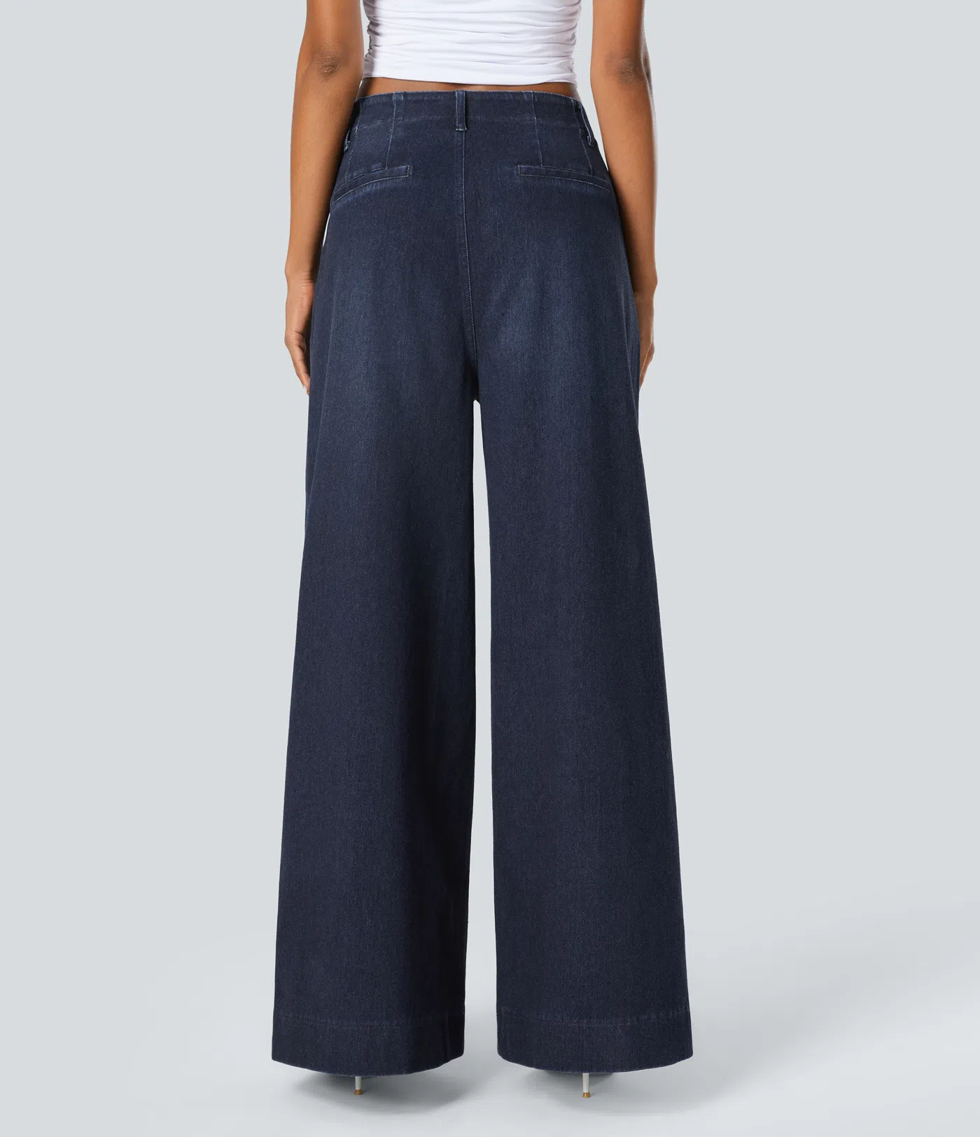 HalaraMagic™ High Waisted Front Pockets Washed Stretchy Knit Casual Wide Leg Jeans