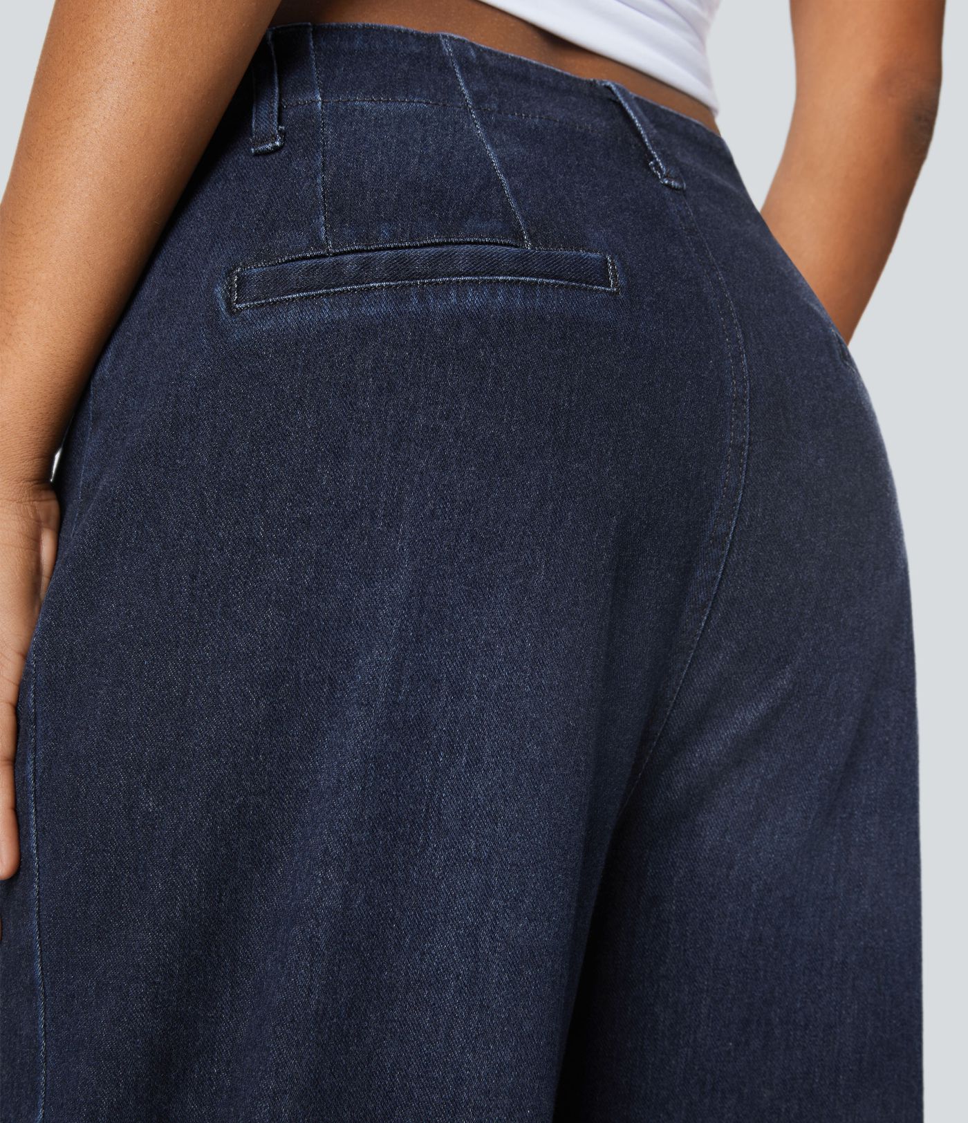 Halara Flex™ High Waisted Pockets Washed Denim Casual Women Wide Leg Baggy Jeans