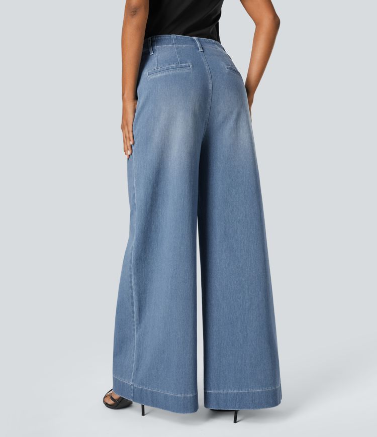 Halara Flex™ High Waisted Pockets Washed Casual Wide Leg Jeans