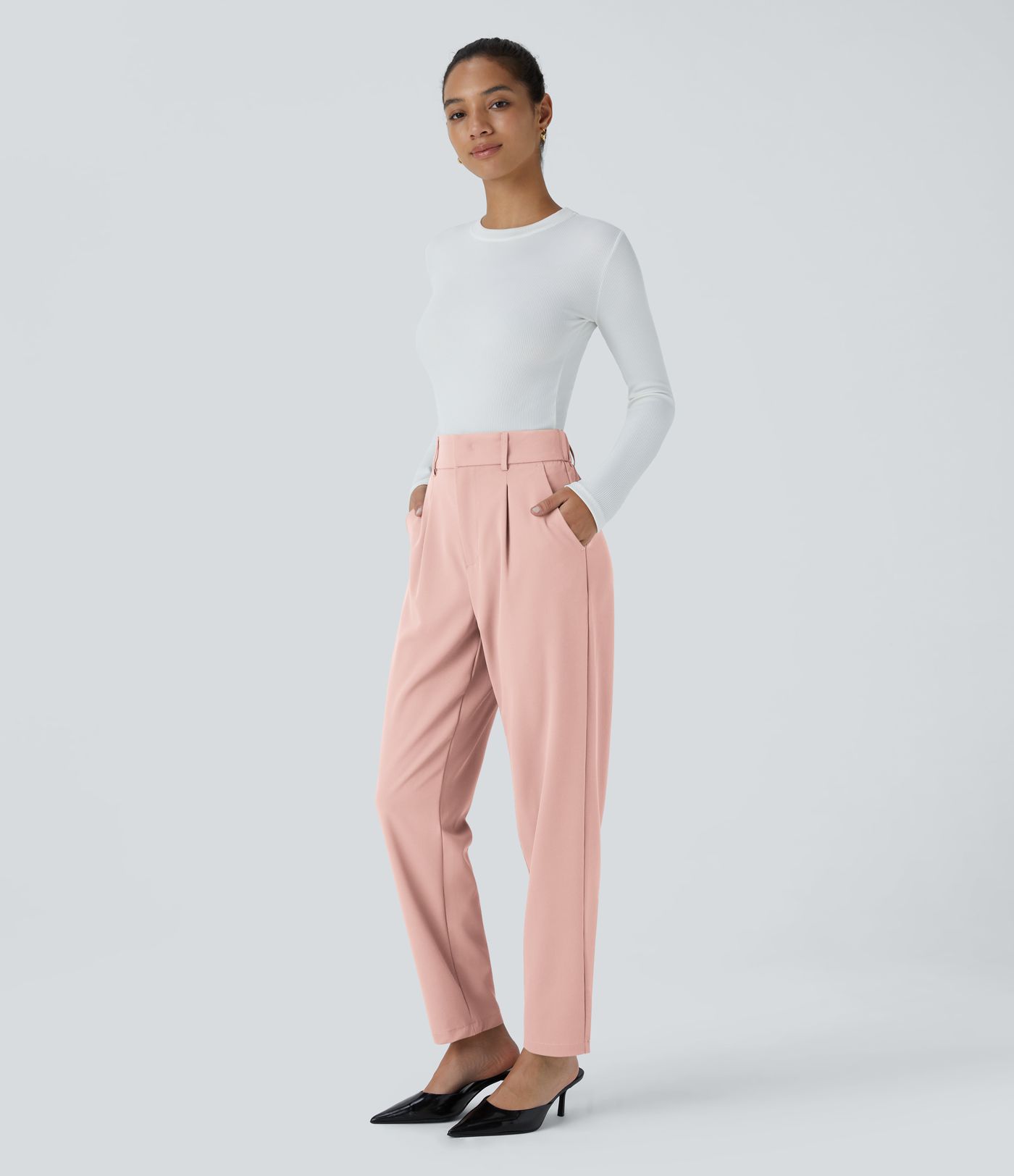 Pantalon tailleur Halara Flex™ fuselé uni, taille haute, avec poches