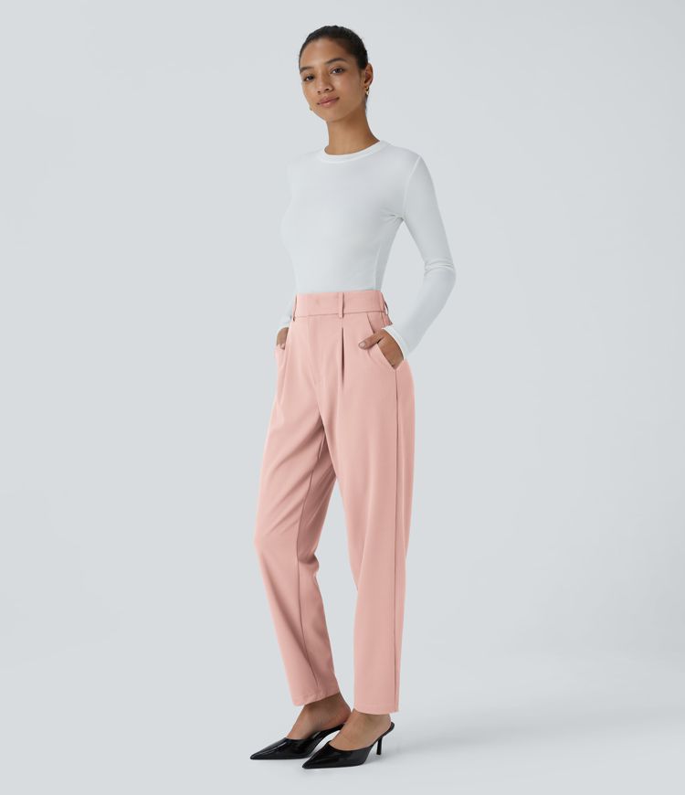 Pantalon tailleur Halara Flex™ fuselé uni, taille haute, avec poches