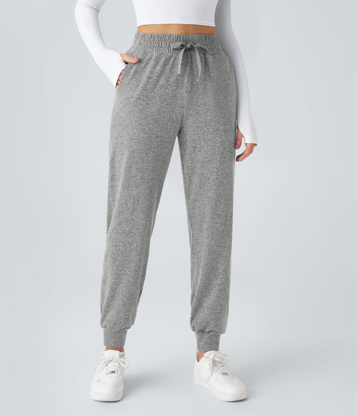 High Waisted Drawstring Pocket Ruched Yoga Joggers with Pockets