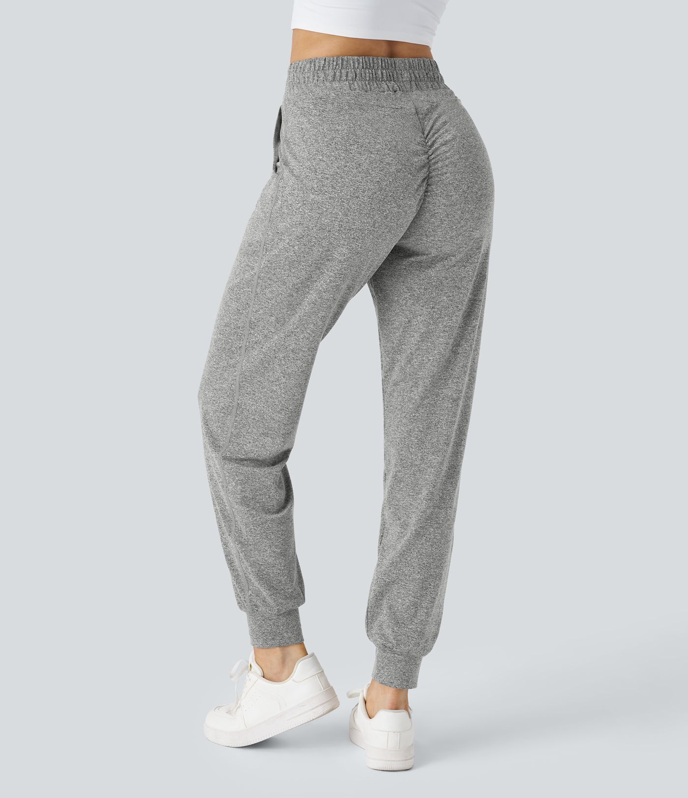 High Waisted Drawstring Pocket Ruched Yoga Joggers with Pockets