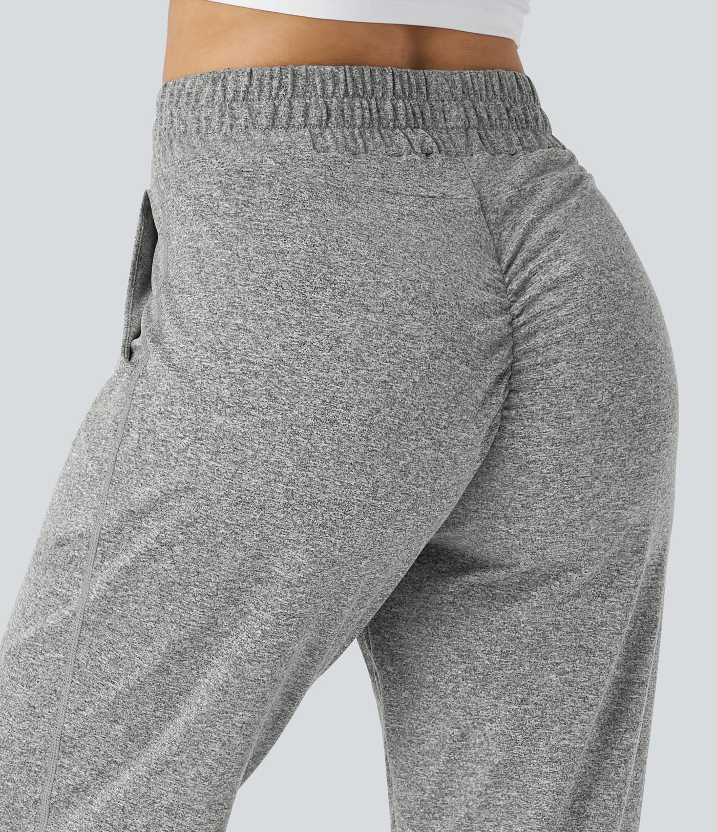 High Waisted Drawstring Pocket Ruched Yoga Joggers with Pockets