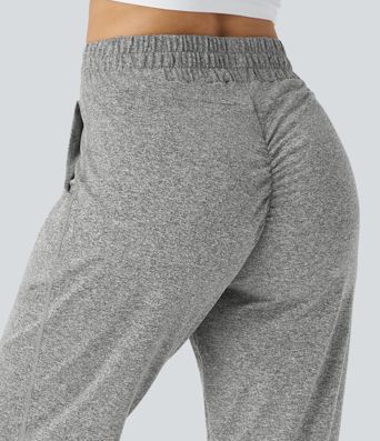 High Waisted Drawstring Pocket Ruched Yoga Joggers with Pockets