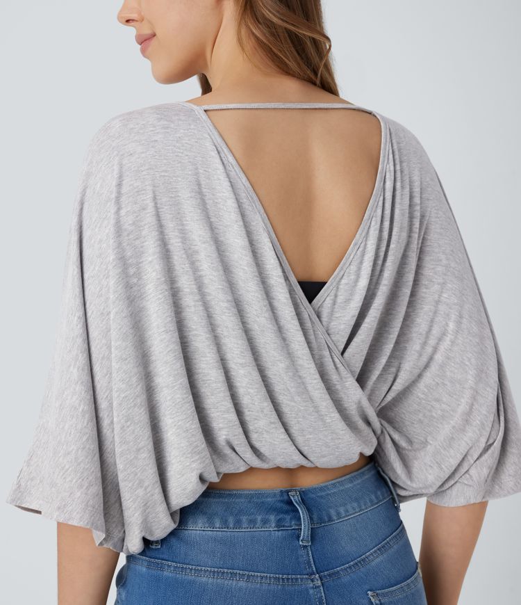 Top corto cuello barco sin espalda manga 3/4