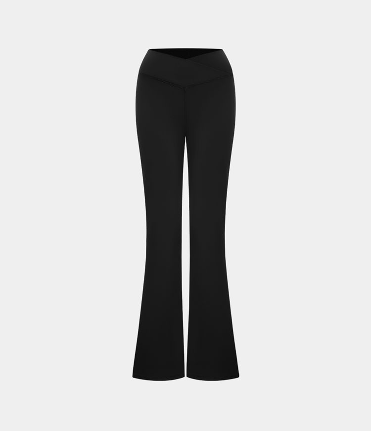 Cross Over High-Waisted Back Pocket Super Flare Leggings