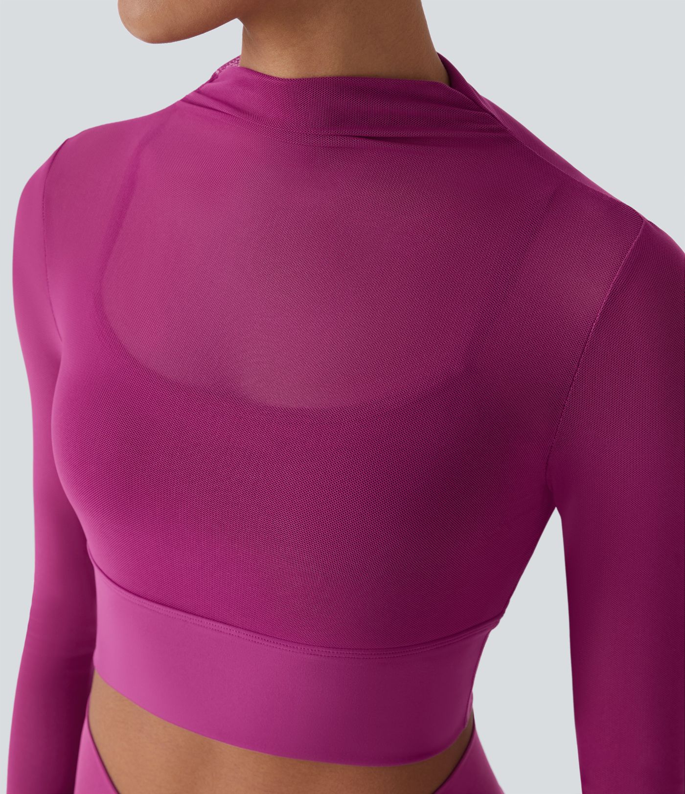 Contrast Mesh Long Sleeve 2-in-1 Cropped Yoga Sports Top