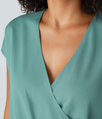 V Neck Short Sleeve Side Pocket Waffle Casual Playsuit