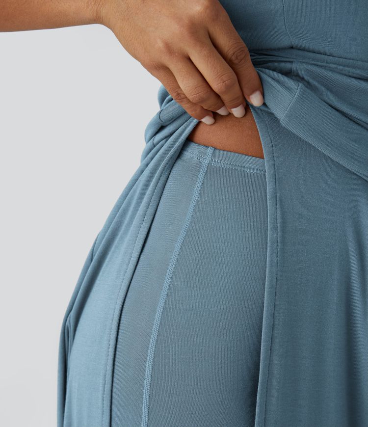 Ribbed Hooded High Neck Sleeveless Cut Out Tie Back 2-Piece Midi Casual Dress