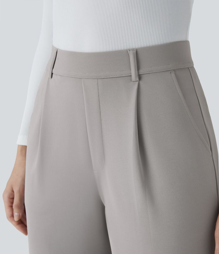HalaraFlex™ High Waisted Plicated Side Pocket Straight Leg Crepe Work Pants