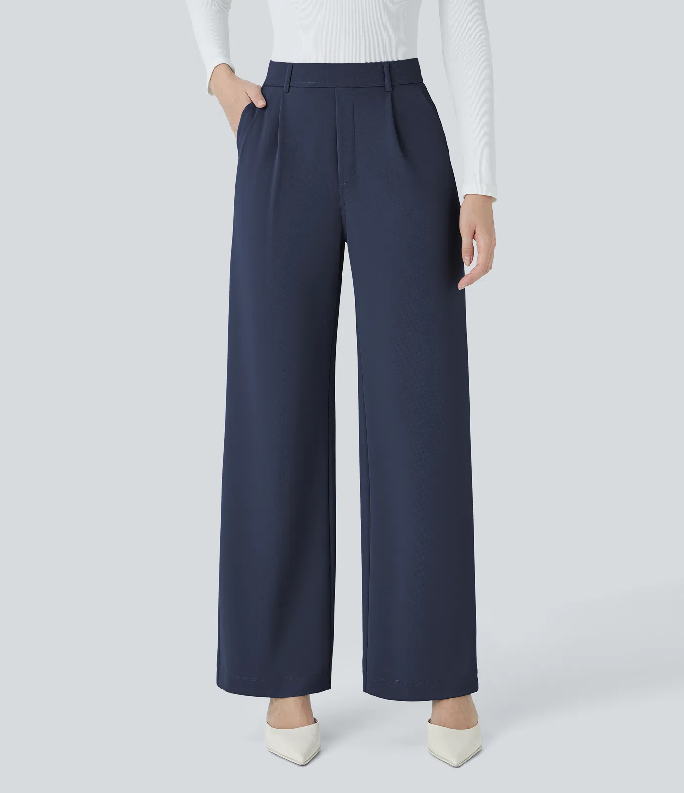 HalaraFlex™ High Waisted Plicated Side Pocket Straight Leg Crepe Work Pants
