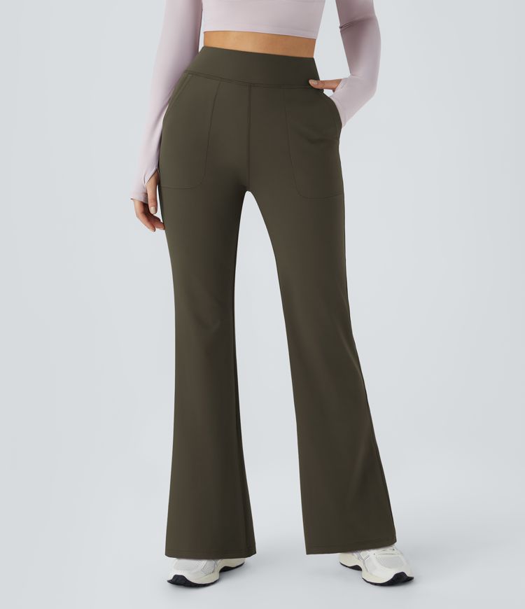 High Waisted Pocket Plain Flare Leggings