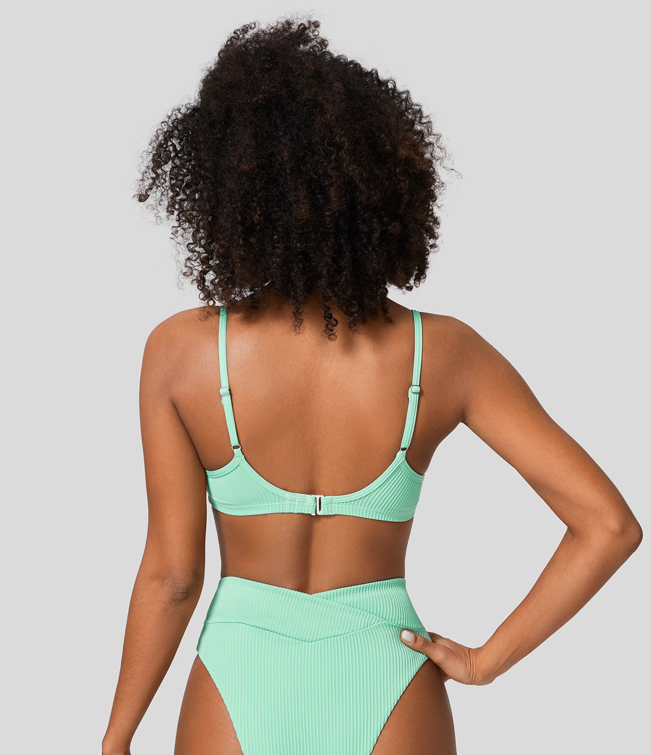 Ribbed adjustable strap backless bikini top swimsuit