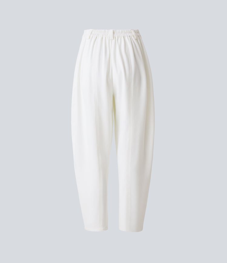 Pantalón oficina pierna barril bolsillo lateral plisado tiro medio