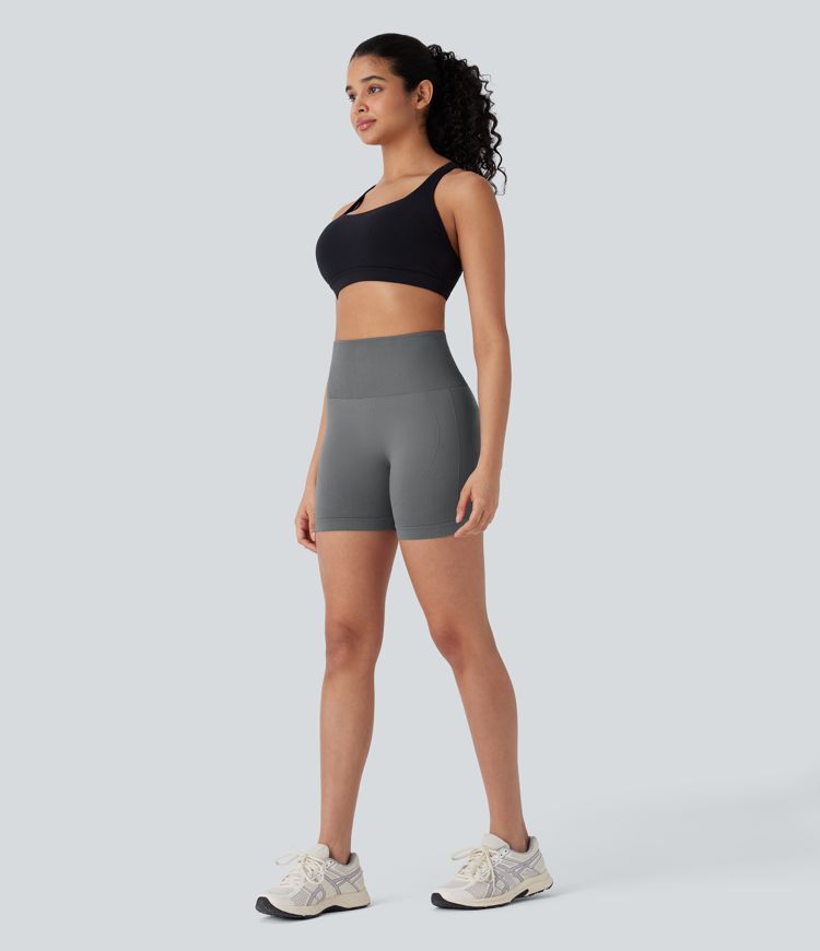 Pantalón corto yoga ciclista tiro alto control abdomen realce glúteo 12.5cm