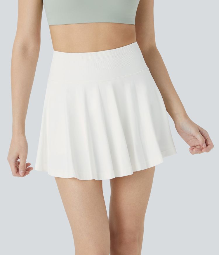 Seamless Flow Highwaist 2-in-1 Side Pocket Flare Mini Yoga Skirt