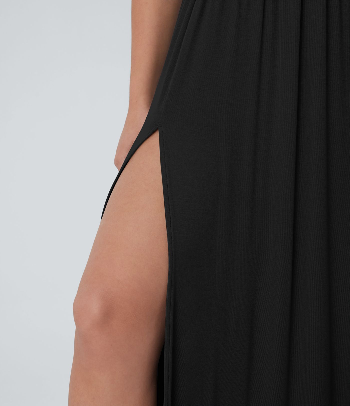 Ribbed Round Neck Racerback Flowy Maxi Casual Dress