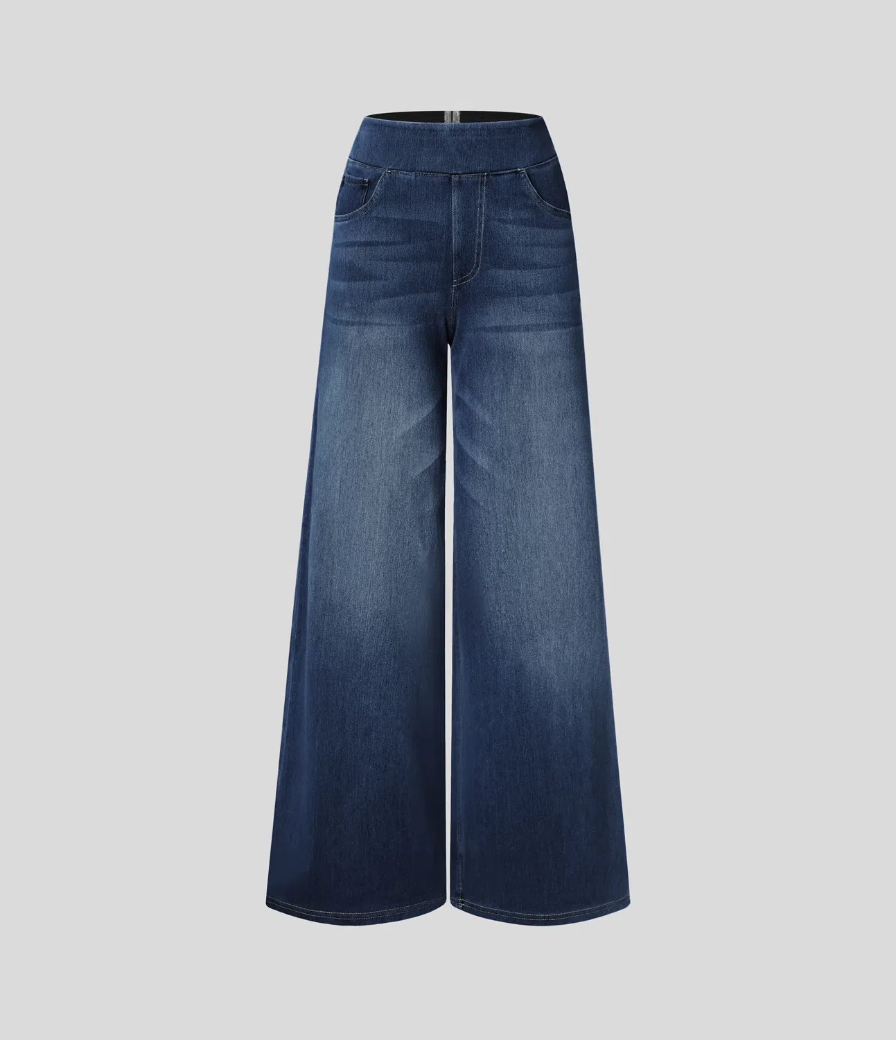 Halara Flex™ Baggy Jeans aus verwaschenem Stretch-Strick mit hohem Bund, mehreren Taschen und weitem Bein, Wide Leg Jeans