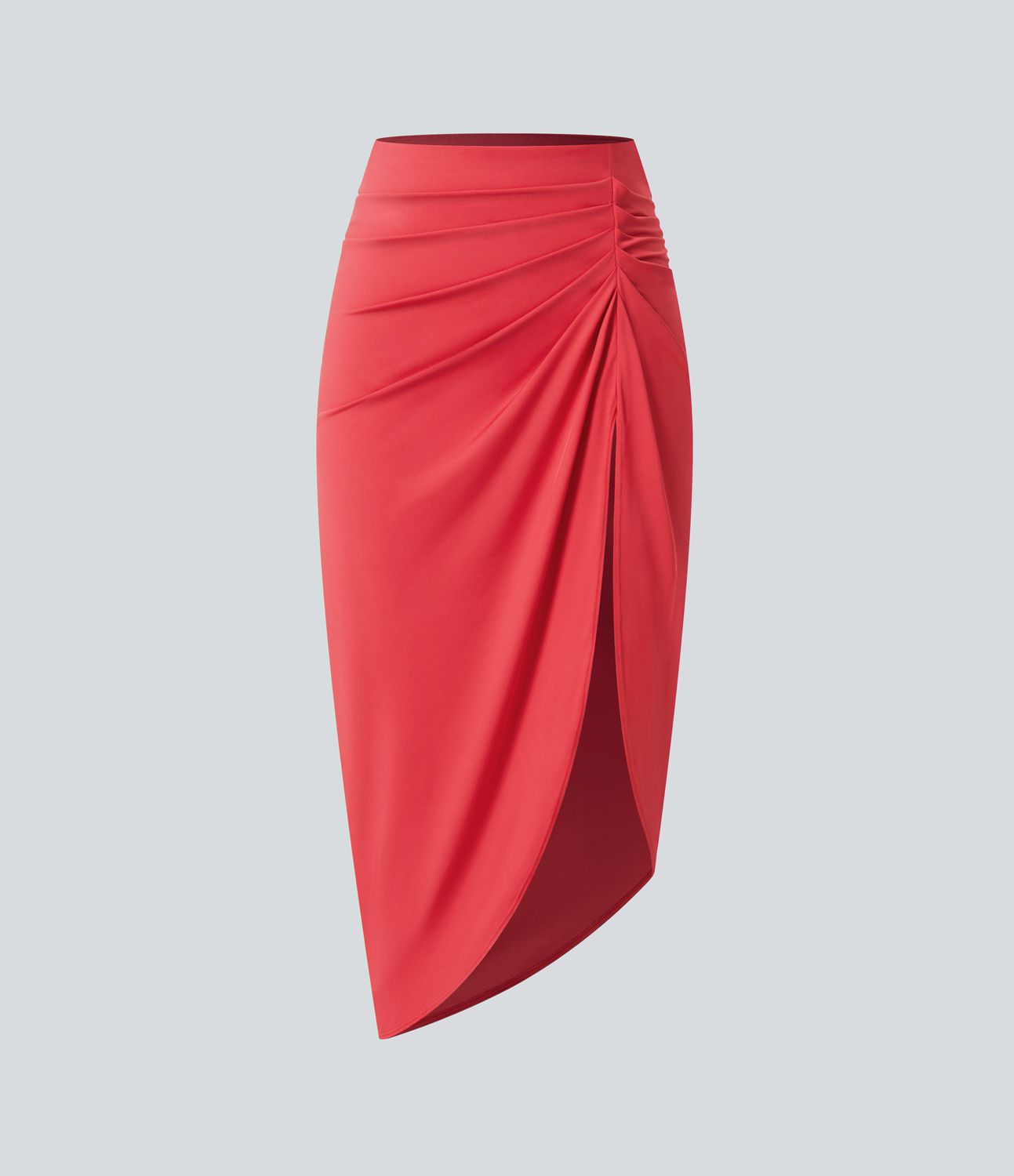 High Waist Ruched Split 2-in-1 Midi Party Skirt