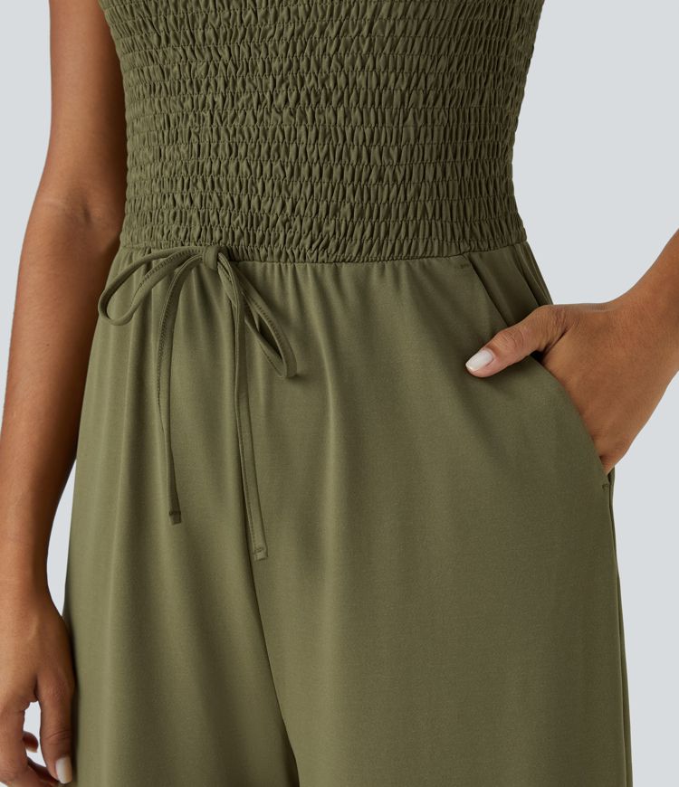 Mono pierna ancha bolsillo lateral nudo fruncido sin espalda tubo