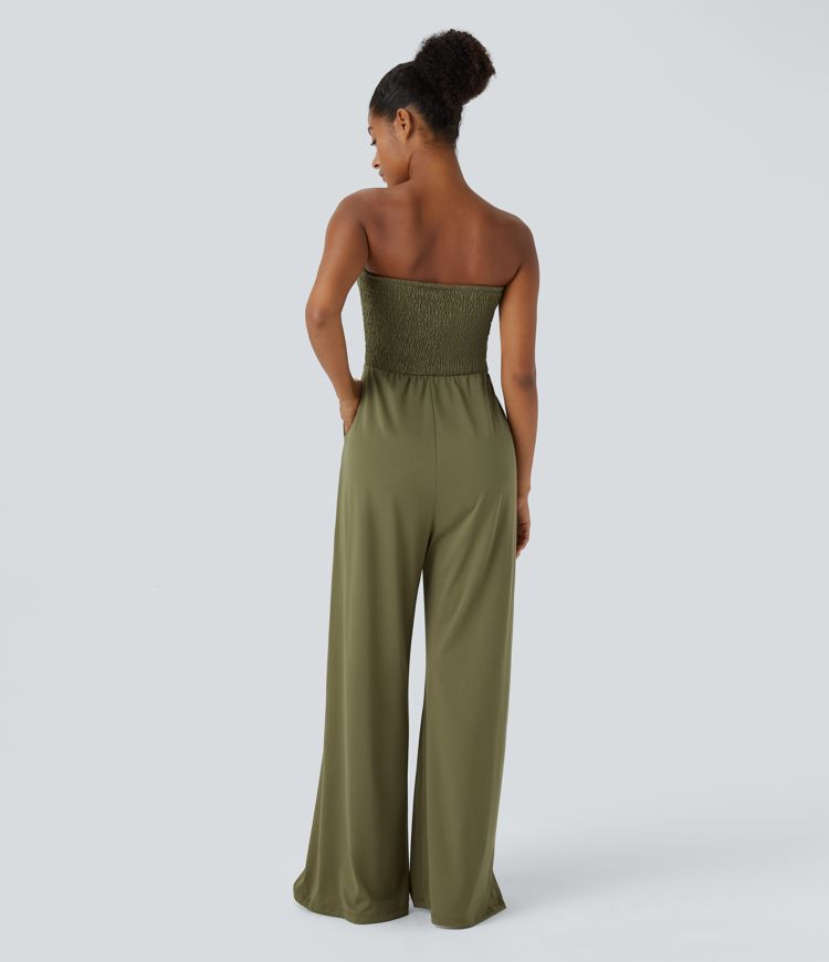 Mono pierna ancha bolsillo lateral nudo fruncido sin espalda tubo