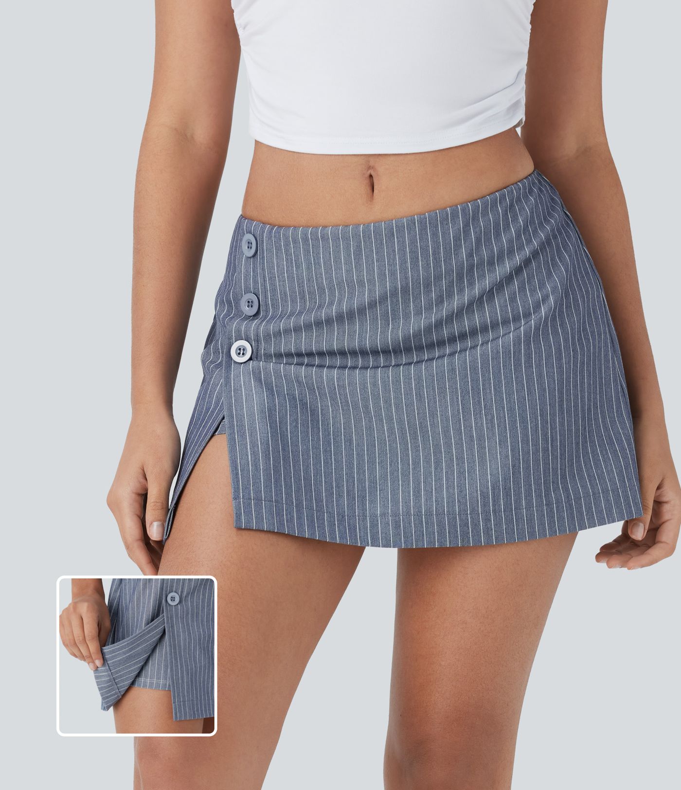 Low Rise Decorative 2-in-1 Stripe Mini Casual Skirt