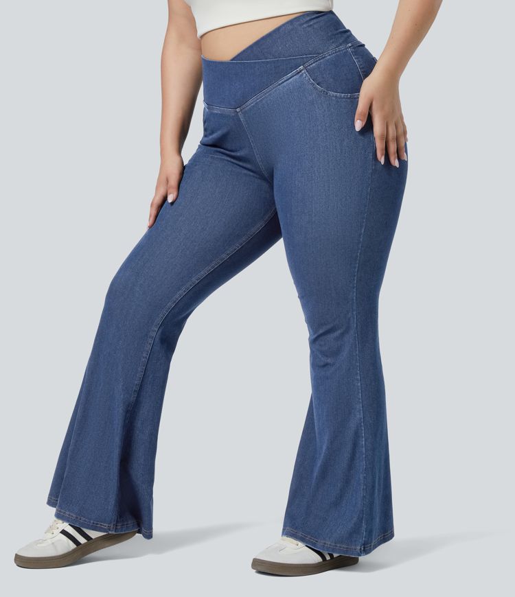 Halara Flex™ High Waisted Crossover Pocket Cool Touch Breathable Washed Plus Size Casual Jeans