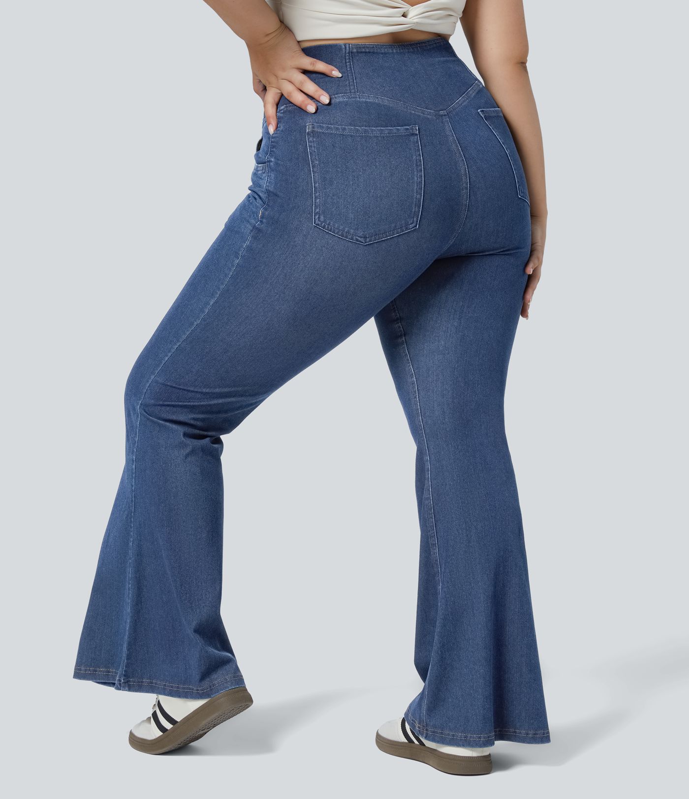 Halara Flex™ High Waisted Crossover Pocket Cool Touch Breathable Washed Plus Size Casual Jeans