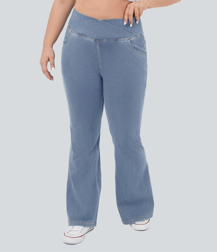 Jean décontracté Halara Flex™ taille haute avec poches, coupe croisée, toucher frais et respirant, grande taille