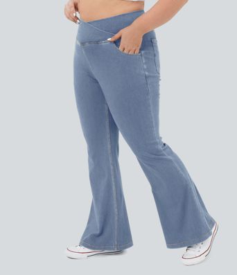 Jean décontracté Halara Flex™ taille haute avec poches, coupe croisée, toucher frais et respirant, grande taille