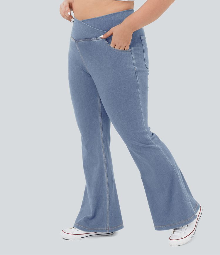 Jean décontracté Halara Flex™ taille haute avec poches, coupe croisée, toucher frais et respirant, grande taille