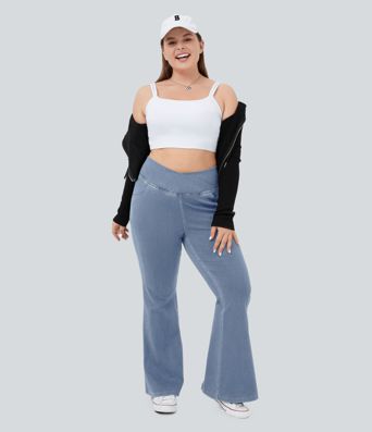Jean décontracté Halara Flex™ taille haute avec poches, coupe croisée, toucher frais et respirant, grande taille