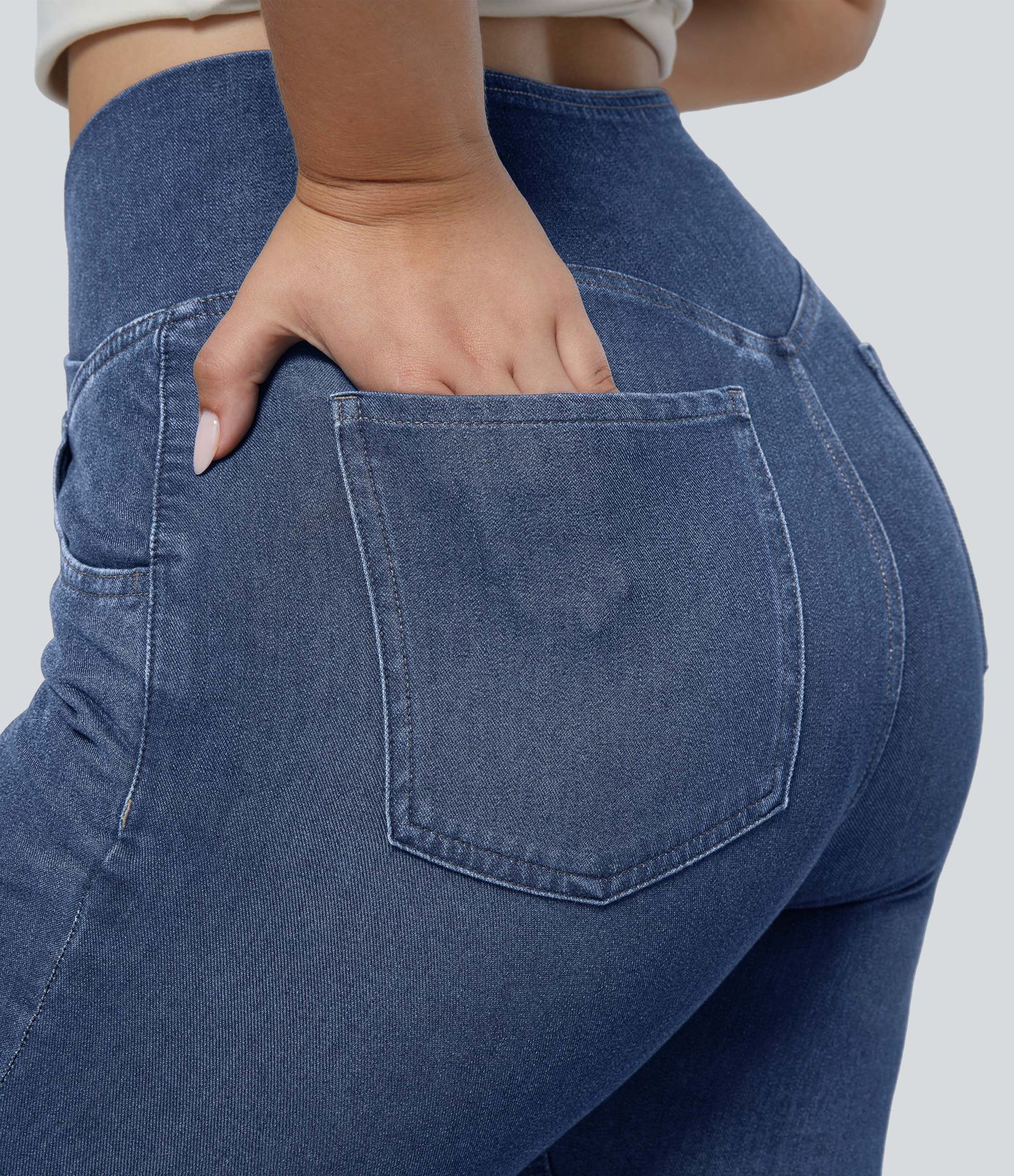 Halara Flex™ High Waisted Crossover Pocket Cool Touch Breathable Washed Plus Size Casual Jeans