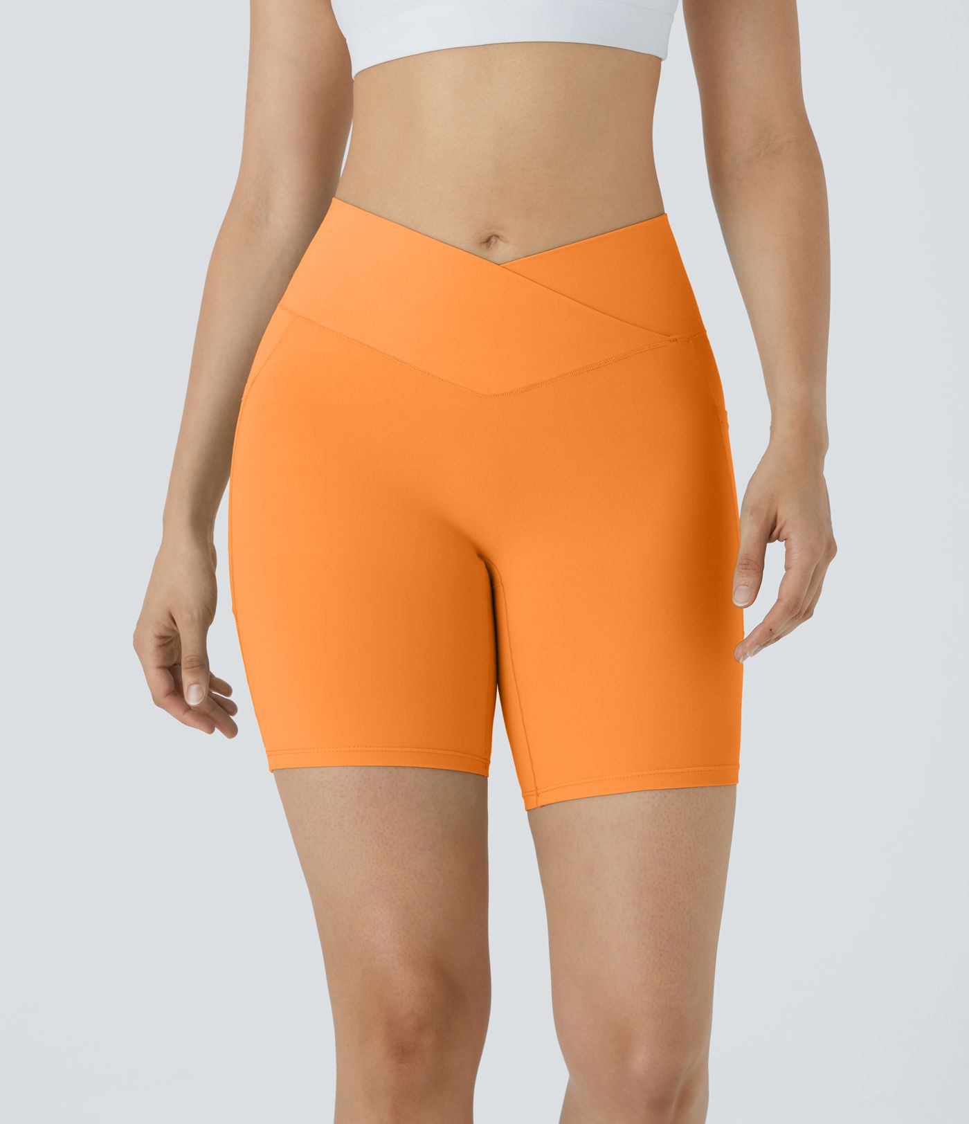 SoftlyZero™ High Waisted Crossover Pocket Yoga Biker Shorts 7"-UPF50+