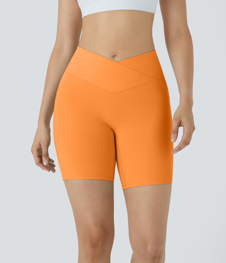 SoftlyZero™ High Waisted Crossover Pocket Yoga Biker Shorts 7"-UPF50+