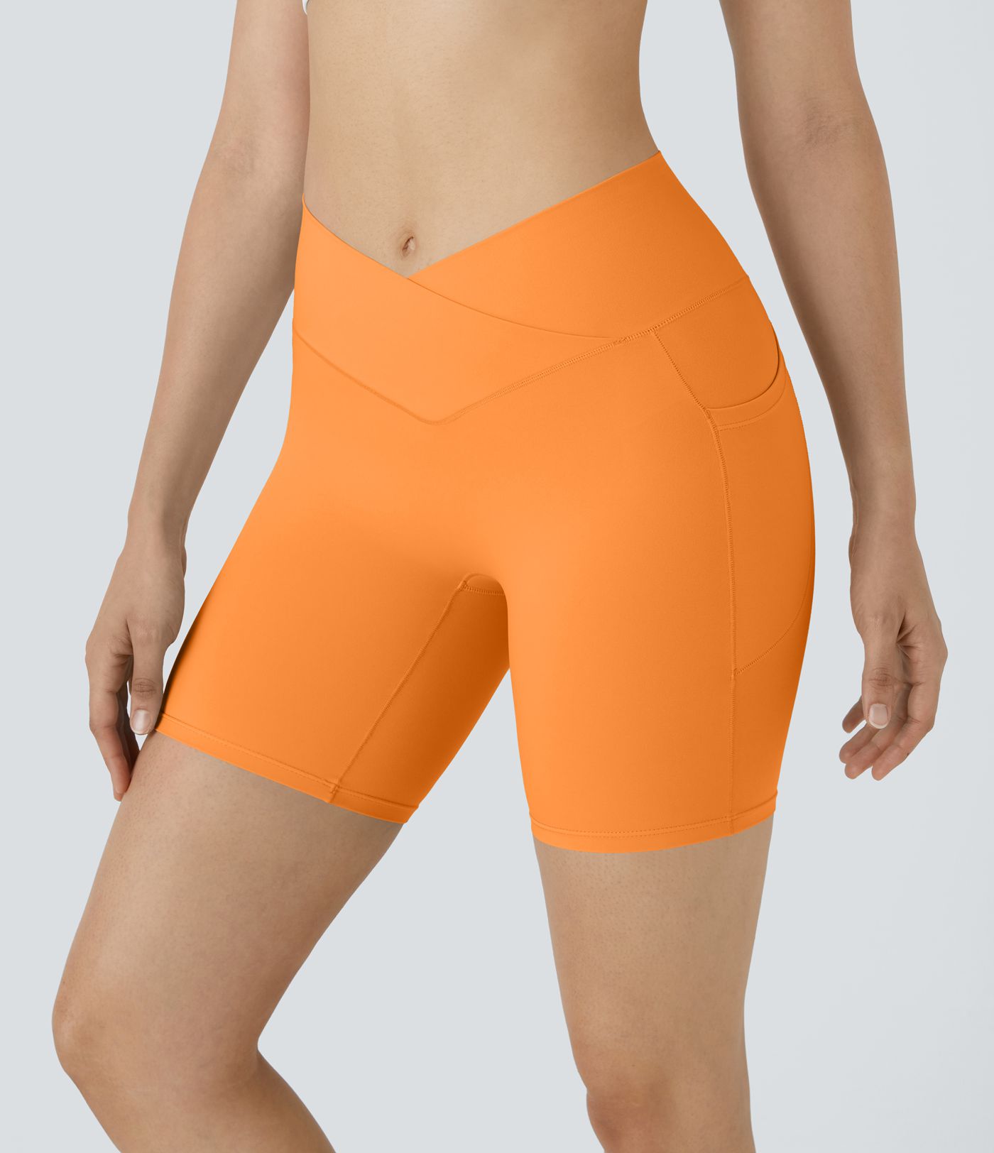 SoftlyZero™ High Waisted Crossover Pocket Yoga Biker Shorts 7"-UPF50+