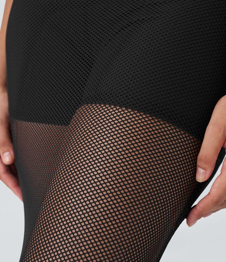 High-waisted back pocket 2-in-1 midi sheer mesh resort skirt